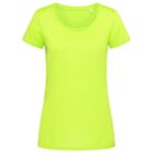 Bright green short-sleeve T-shirt with a scoop neckline on a white background.