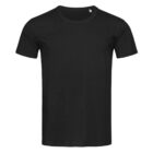 Black plain short-sleeve T-shirt against a white background.