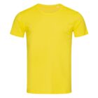 Bright yellow plain T-shirt against a white background.