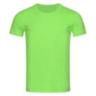 Bright green plain T-shirt against a white background.