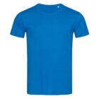 Plain blue T-shirt with a crew neck, displayed on a white background.