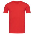 A plain red T-shirt on a white background.
