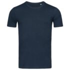Plain navy blue T-shirt on a white background.