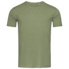 Olive green short-sleeve crew neck T-shirt.