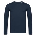 Dark blue long-sleeve t-shirt on a plain white background.