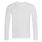 Plain white long-sleeve crew neck shirt against a white background.