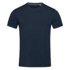 Plain dark blue T-shirt on a white background.