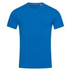 Blue V-neck T-shirt on a plain white background.
