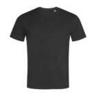 Plain black T-shirt against a white background.