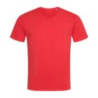 Bright red t-shirt on white background.