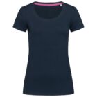 A plain black short-sleeve womens T-shirt.