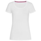 Plain white T-shirt with a round neckline and short sleeves.