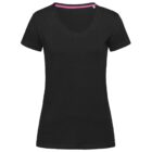 Black V-neck T-shirt on a plain white background.
