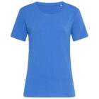 Plain blue T-shirt with short sleeves and a round neckline.