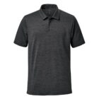 Dark gray short-sleeve polo shirt with a three-button placket.