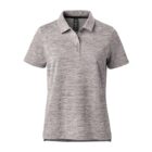 Gray short-sleeve polo shirt with a textured pattern, buttoned collar, and a relaxed fit.