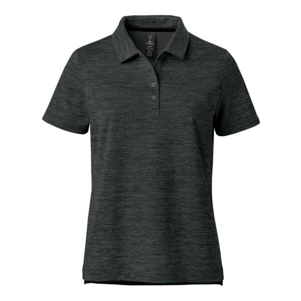 Dark green textured polo shirt on a white background.