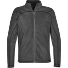 A black zip-up fleece jacket with high collar and two front pockets.