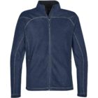 Dark blue zip-up jacket with subtle stitching details on seams.