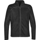 Black fleece jacket with a full zipper and stand-up collar.