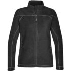 Black zip-up fleece jacket with a high collar and stitched seams.