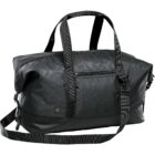 Black duffle bag with two handles and a detachable shoulder strap.
