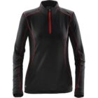 Black long-sleeve athletic top with red stitching and a quarter zip.