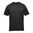 Plain black T-shirt on a white background.
