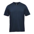 Plain navy blue short-sleeve T-shirt on a white background.