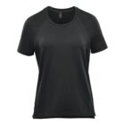 Black short-sleeve T-shirt on a white background.