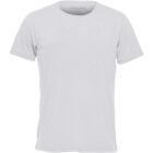 Plain white T-shirt against a white background.
