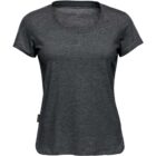 Dark gray, short-sleeve womens T-shirt on a white background.