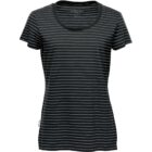 Dark green striped T-shirt with short sleeves and a round neckline.