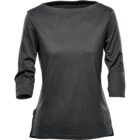 Dark gray, three-quarter sleeve shirt on a white background.