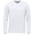 Gray long-sleeve henley shirt with buttons, shown on a plain white background.