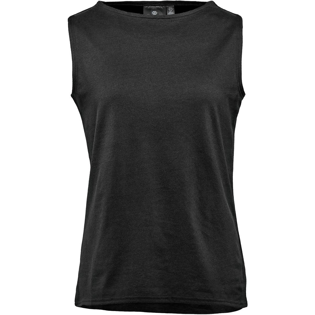 Black sleeveless tank top on a white background.