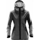 Gray hooded jacket with black zippers, front view.