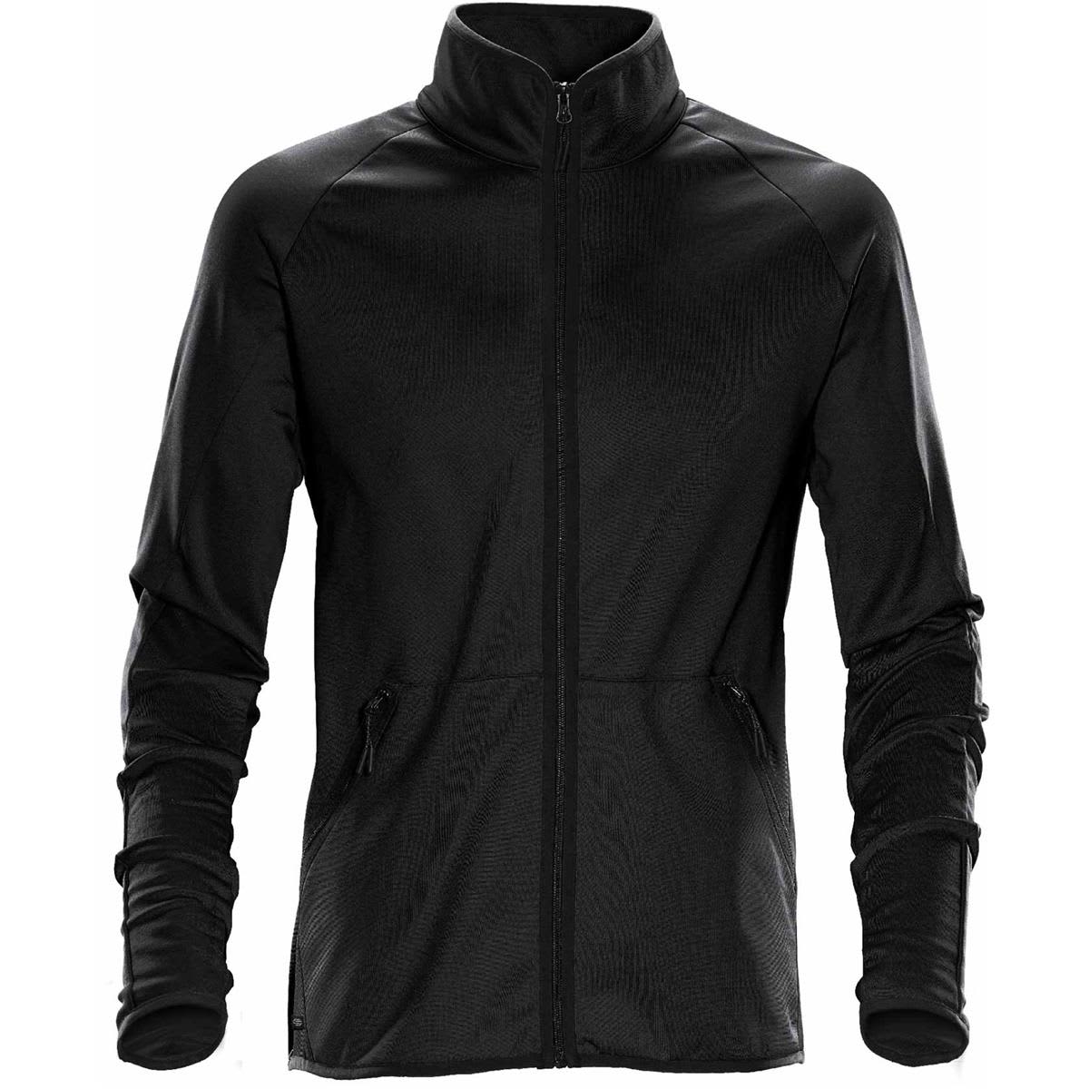 Black zip-up jacket with high collar and long sleeves.