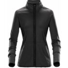 Black zip-up jacket with long sleeves and high collar, featuring two zippered pockets.