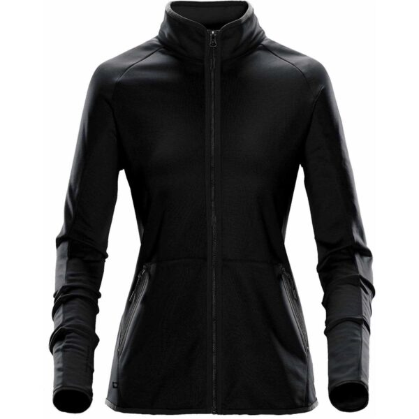 Black zip-up jacket with a high collar and pockets on both sides.
