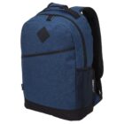 A blue backpack with black straps and a front pocket.