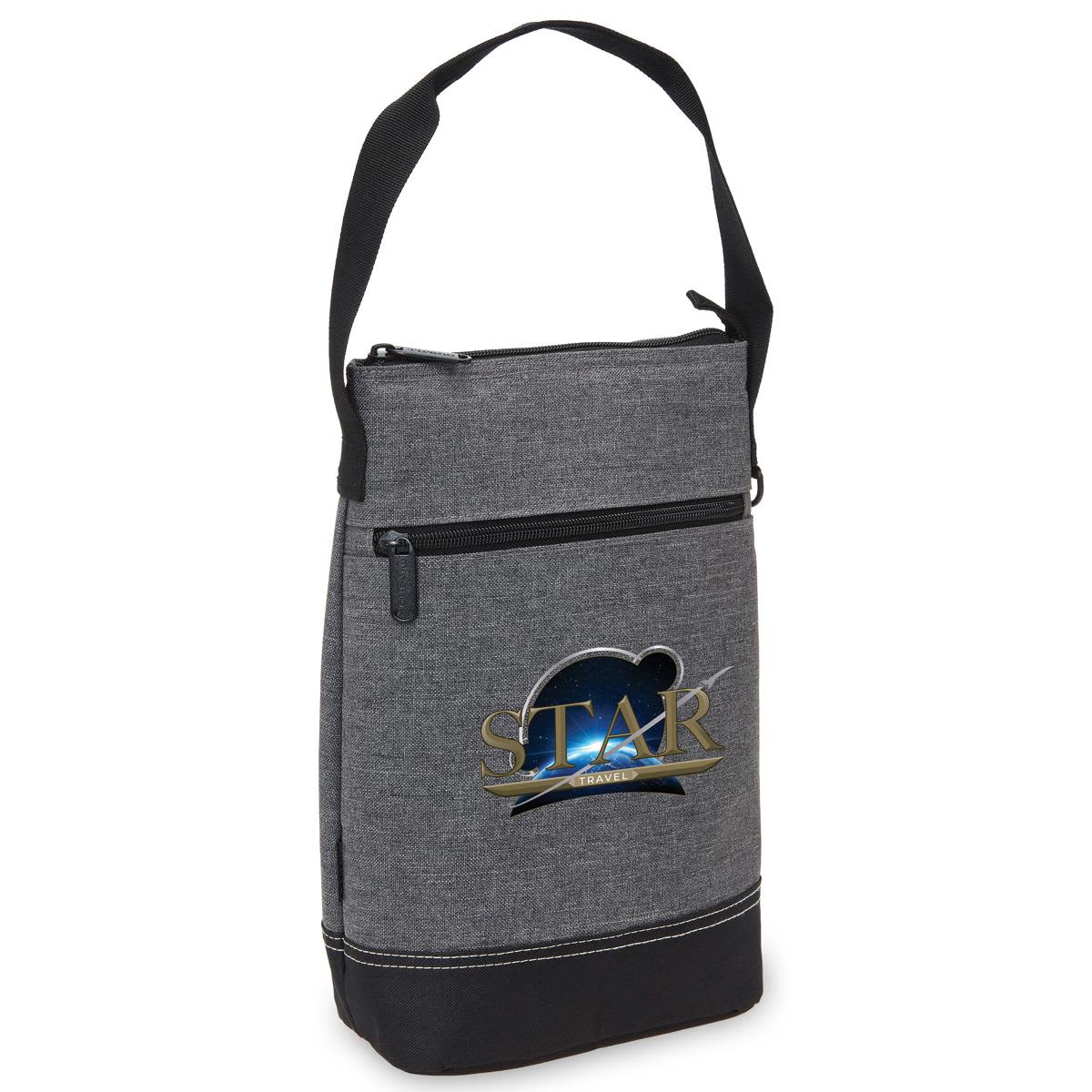 Gray insulated lunch bag with Star logo and black strap.