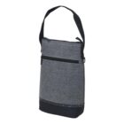 Gray and black insulated tote bag with a handle and a zippered front pocket.