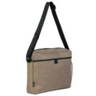 Beige crossbody bag with a black strap and side mesh pocket.