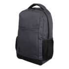 Gray backpack with side mesh pockets and a top handle against a white background.