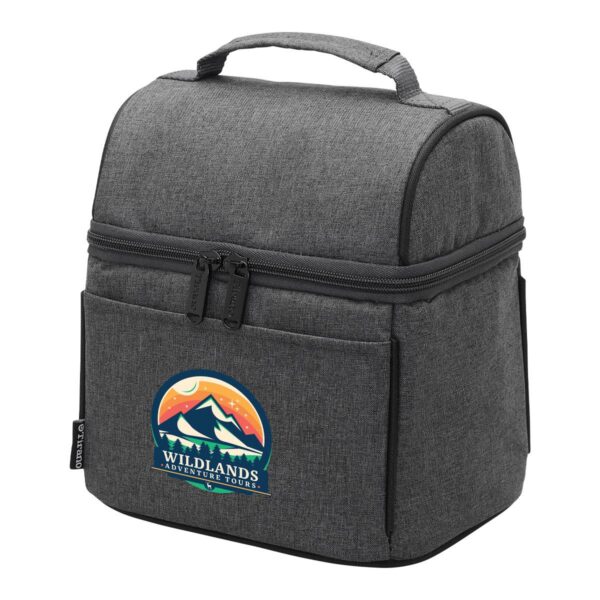 Gray lunch bag with a colorful mountain logo and WILDLANDS ADVENTURE TOURS text.
