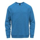 Plain blue crewneck sweatshirt against a white background.