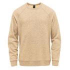 A beige crewneck sweatshirt with long sleeves on a white background.