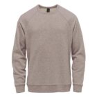 Gray crewneck sweatshirt with long sleeves on a white background.