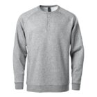 Gray long-sleeve henley shirt with buttons on the collar, displayed on a plain background.